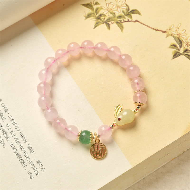 Bracelet d'amour en cristal rose Année du Lapin