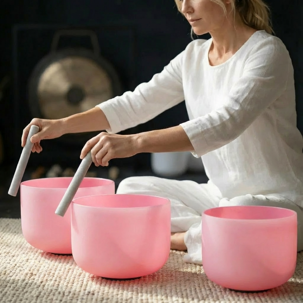 Ensemble de bols chantants en cristal de chakra coloré - 7 pièces 6-14"