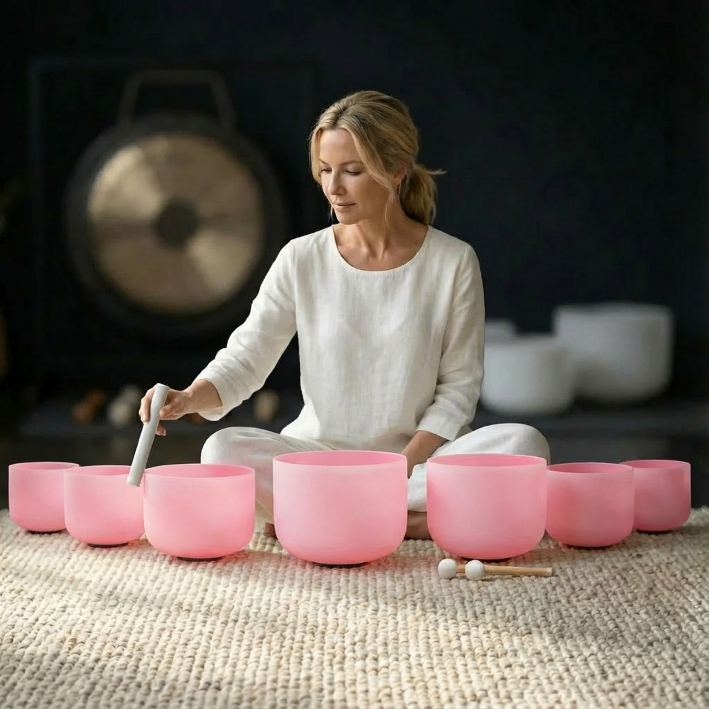 Ensemble de bols chantants en cristal de chakra coloré - 7 pièces 6-14"