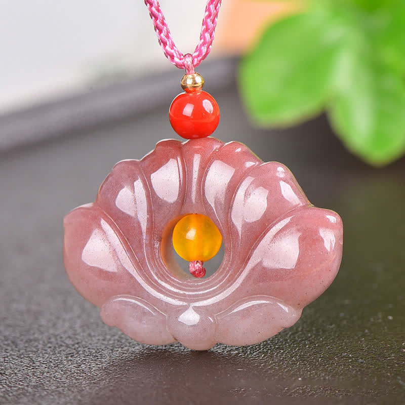 Collier Lotus en Jade et Soie Rose Doré | Chance et Renouveau