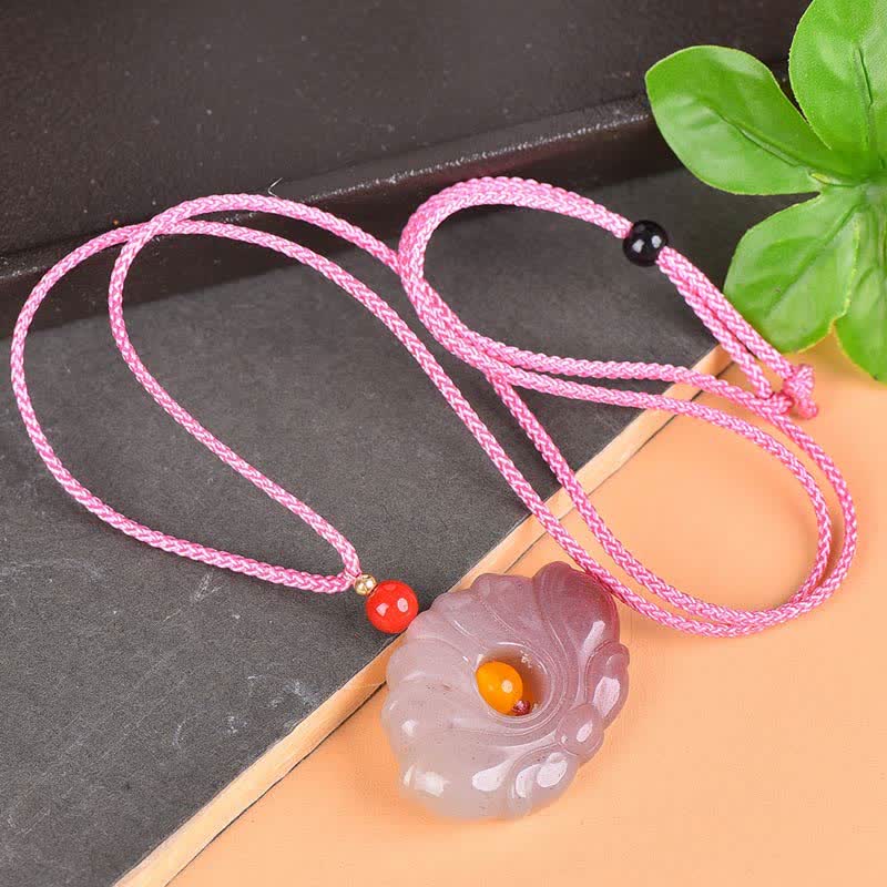 Collier Lotus en Jade et Soie Rose Doré | Chance et Renouveau