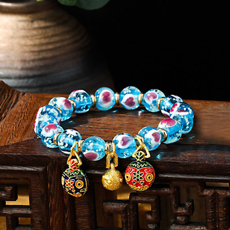 Bracelet spirituel en verre rose Liuli pour l'amour et la chance