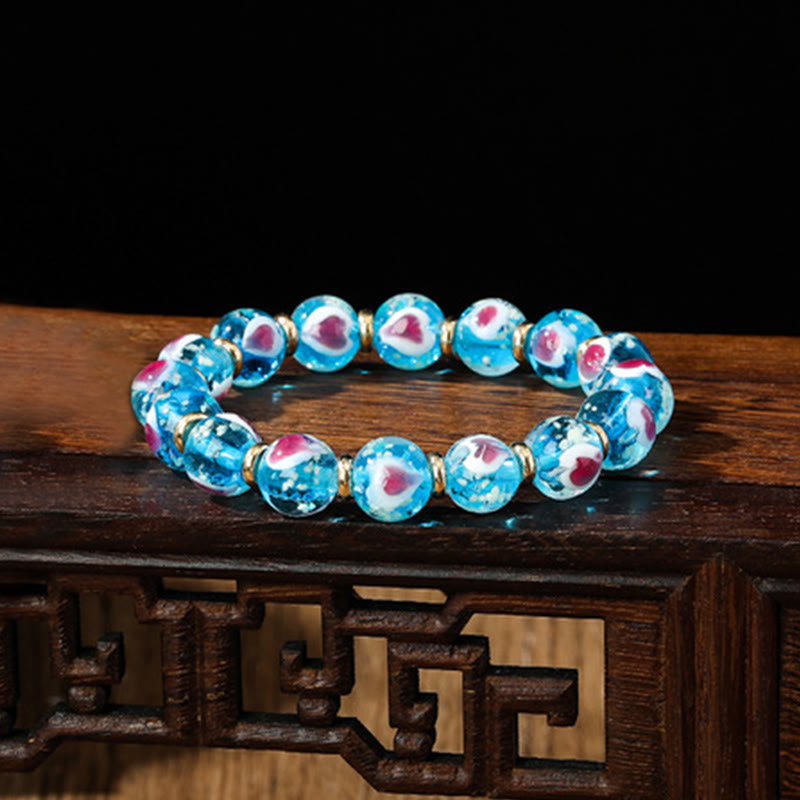 Bracelet spirituel en verre rose Liuli pour l'amour et la chance
