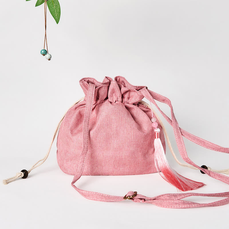 Sac bandoulière en coton et lin rose Lotus 19 x 20 x 10 cm