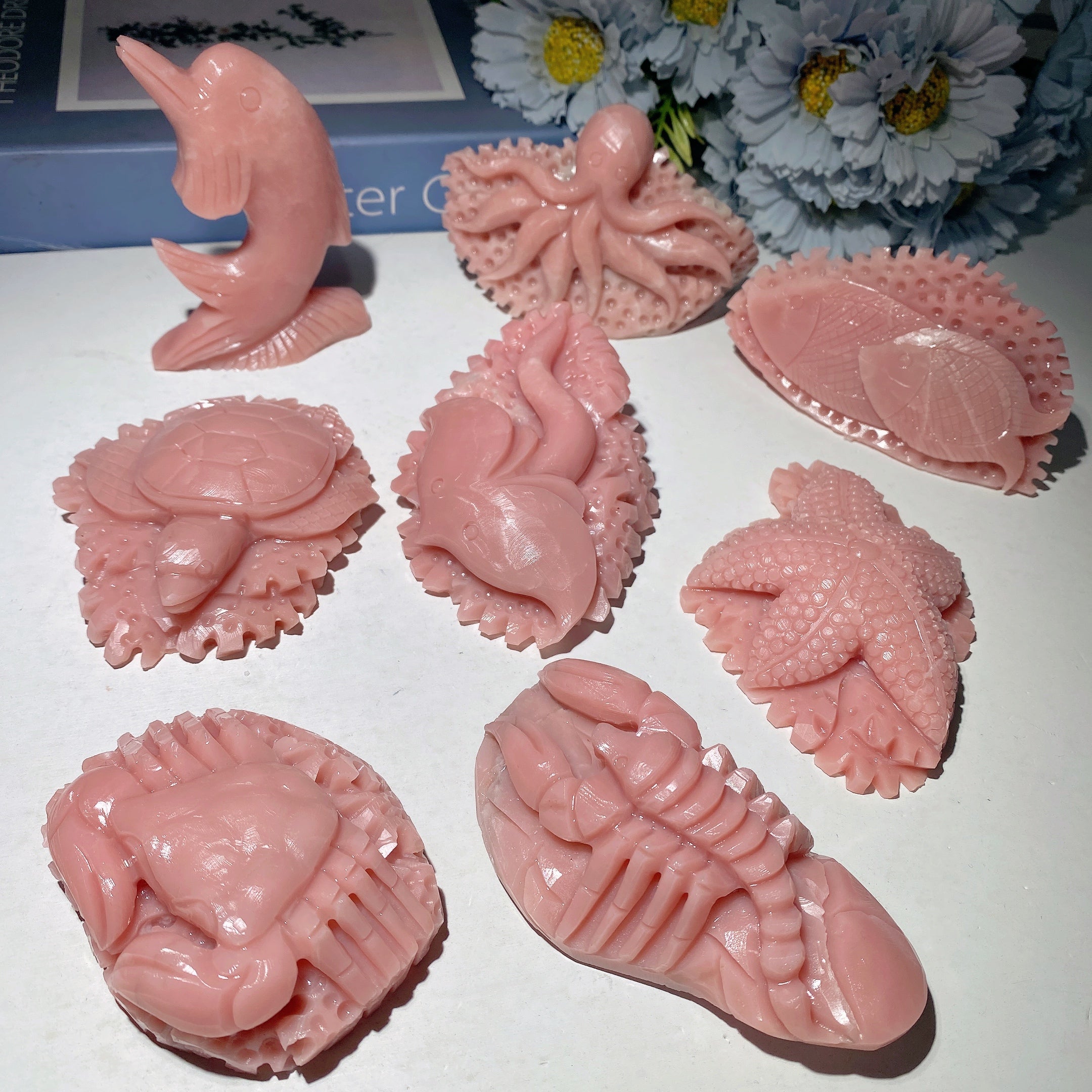 Pink Opal Crystal Carvings 3.0-4.1 inch Healing Stones