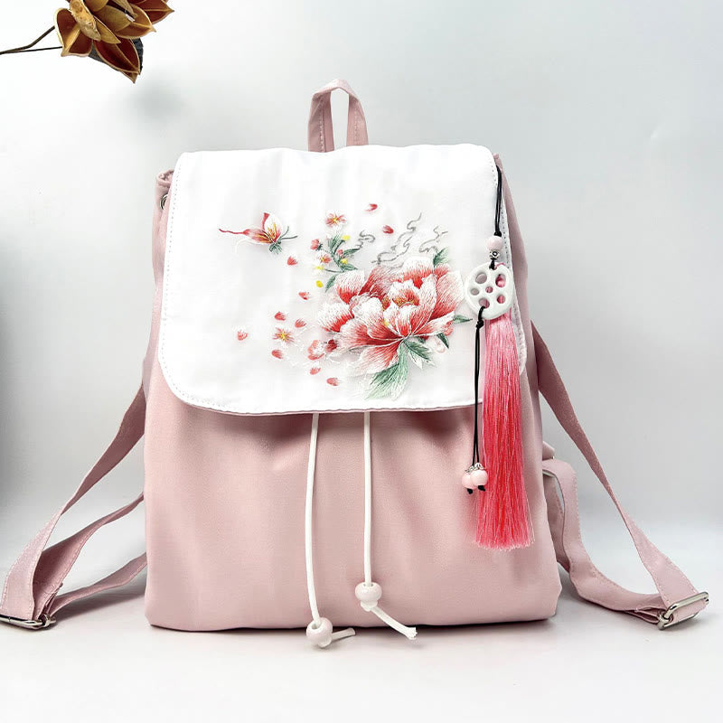 Sac à dos en toile à fleurs de pivoines roses | Mindful Accessories