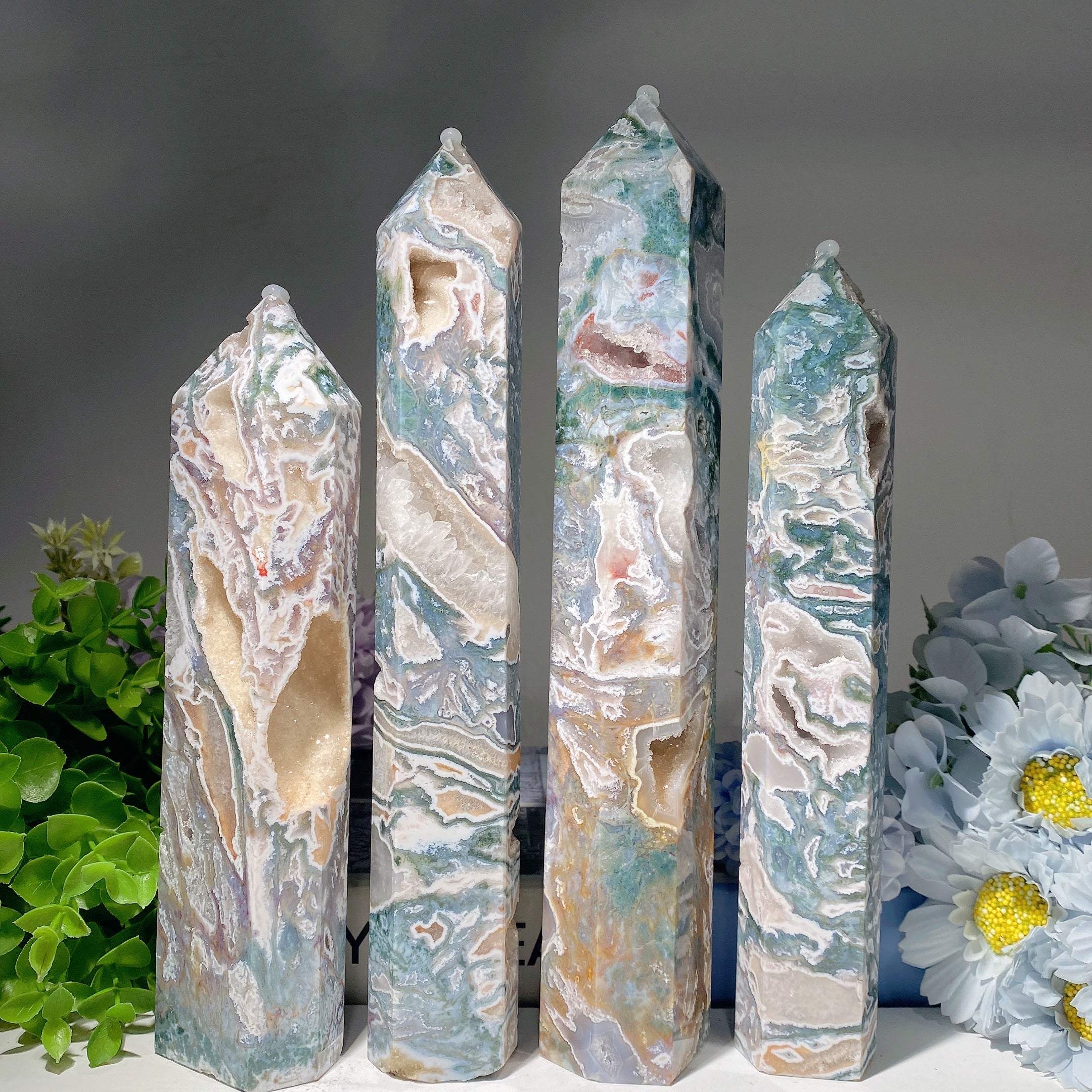 Pink Purple Moss Agate Crystal Tower 7-12 Inch Healing