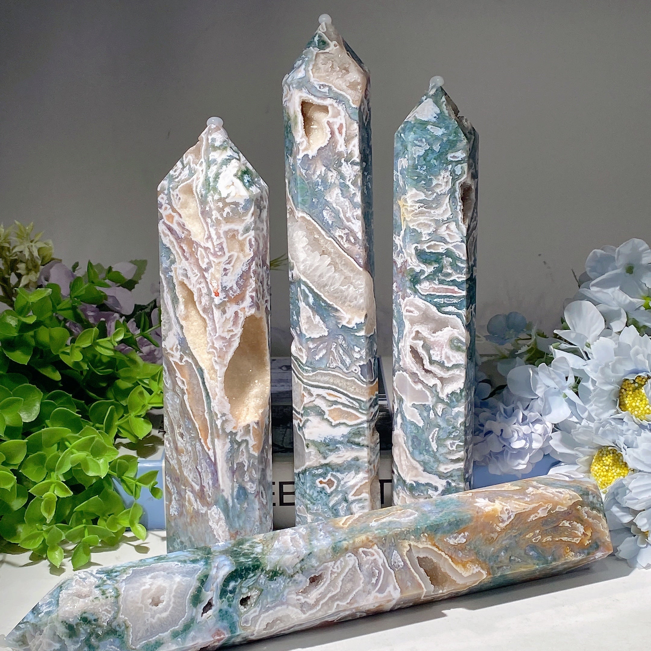 Pink Purple Moss Agate Crystal Tower 7-12 Inch Healing