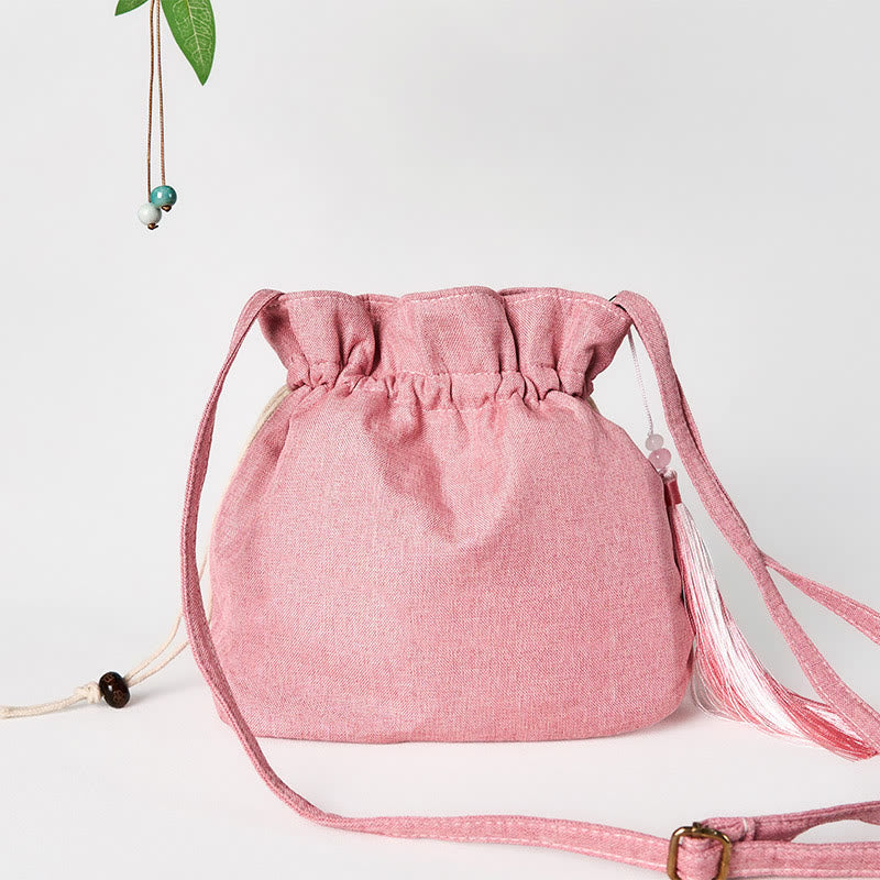 Sac de yoga en coton et lin rose fraise lapin avec bandoulière réglable