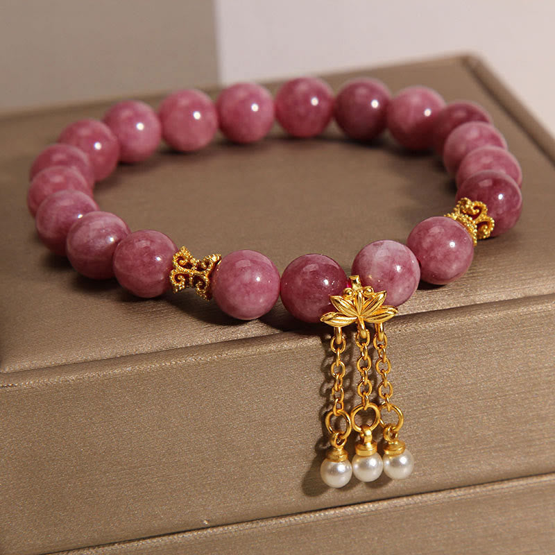 Bracelet fleur de lotus en tourmaline rose pour la positivité et la croissance spirituelle