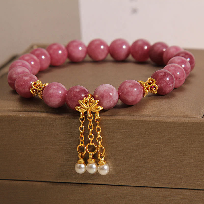 Bracelet fleur de lotus en tourmaline rose pour la positivité et la croissance spirituelle