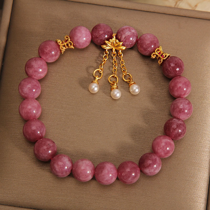 Bracelet fleur de lotus en tourmaline rose pour la positivité et la croissance spirituelle