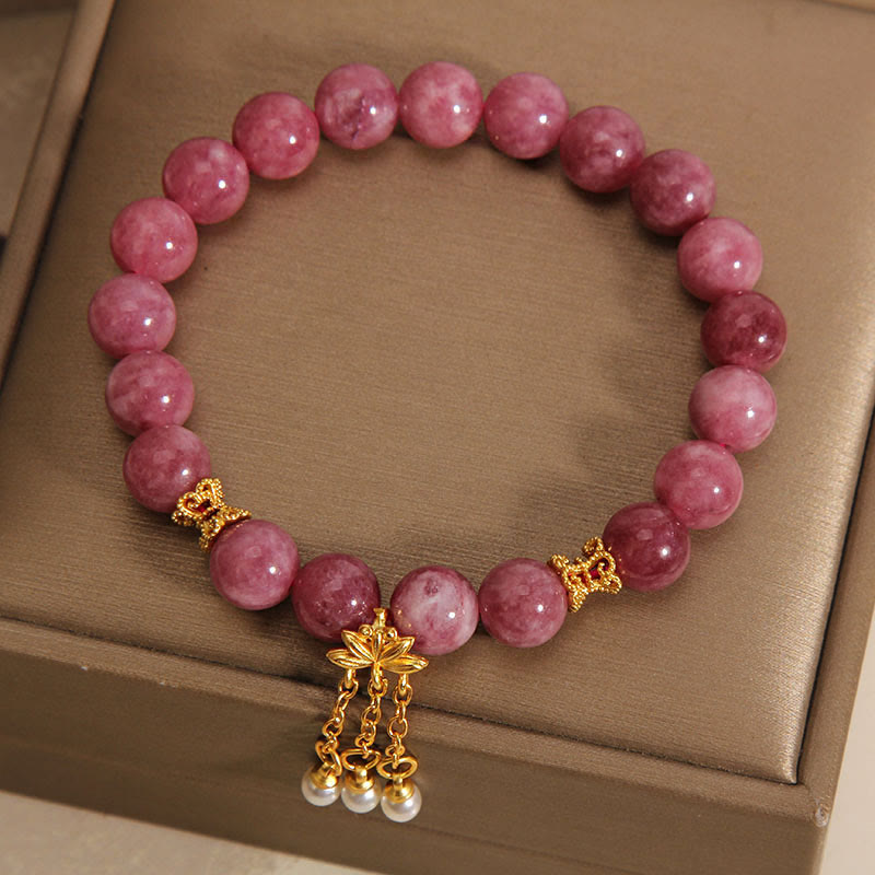 Bracelet fleur de lotus en tourmaline rose pour la positivité et la croissance spirituelle