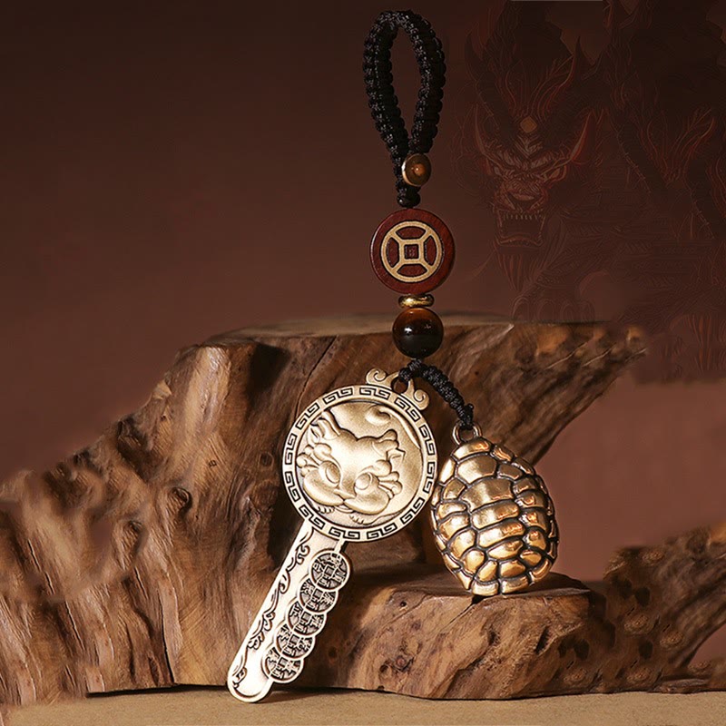 Pixiu Cuivre Pièce Yin Yang Bagua Porte-clés fait à la main