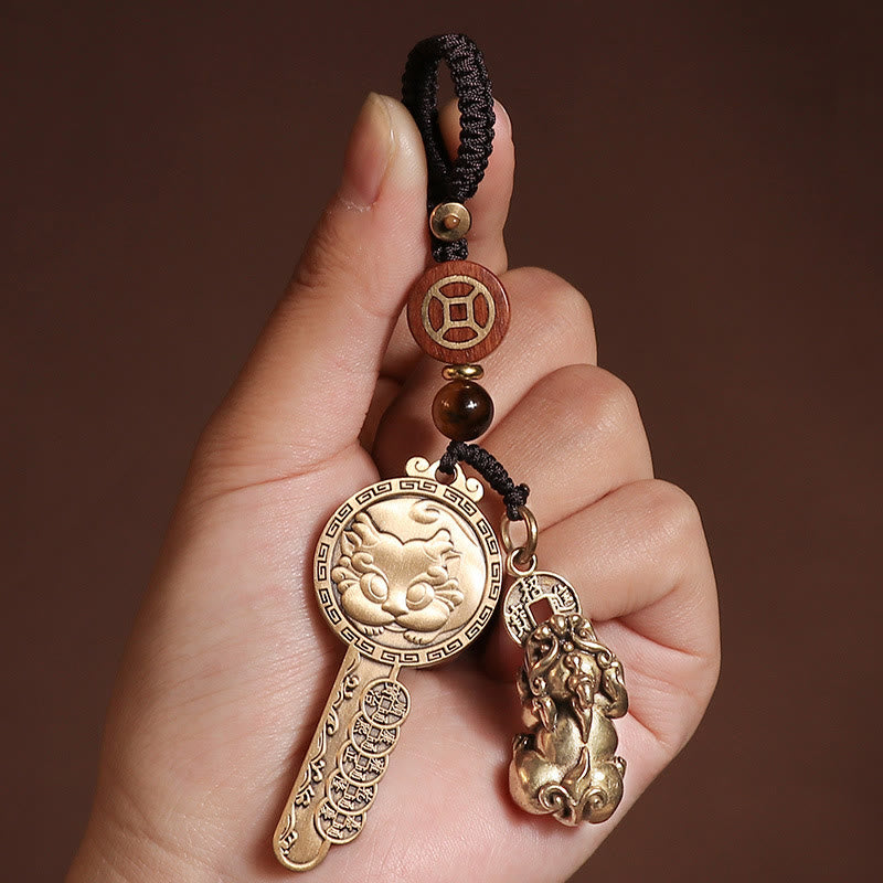 Pixiu Cuivre Pièce Yin Yang Bagua Porte-clés fait à la main