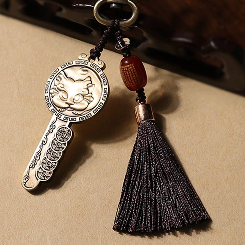 Pixiu Cuivre Pièce Yin Yang Bagua Porte-clés fait à la main