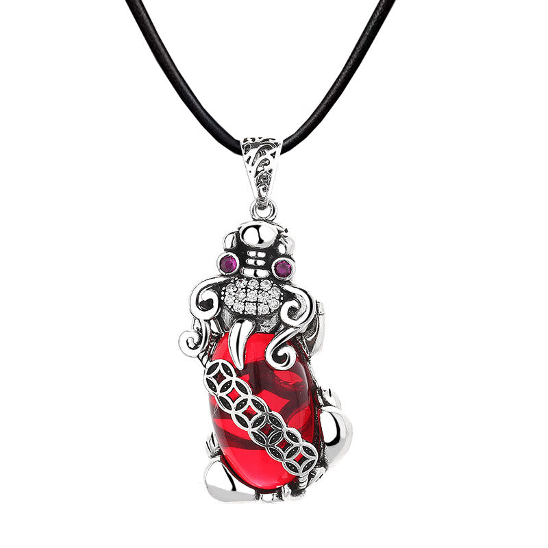 Collier en cuivre et grenat Pixiu pour la richesse et la chance