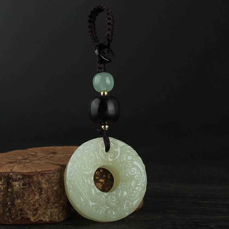 Porte-clés en jade Pixiu avec boucle de paix pour la richesse et l'abondance