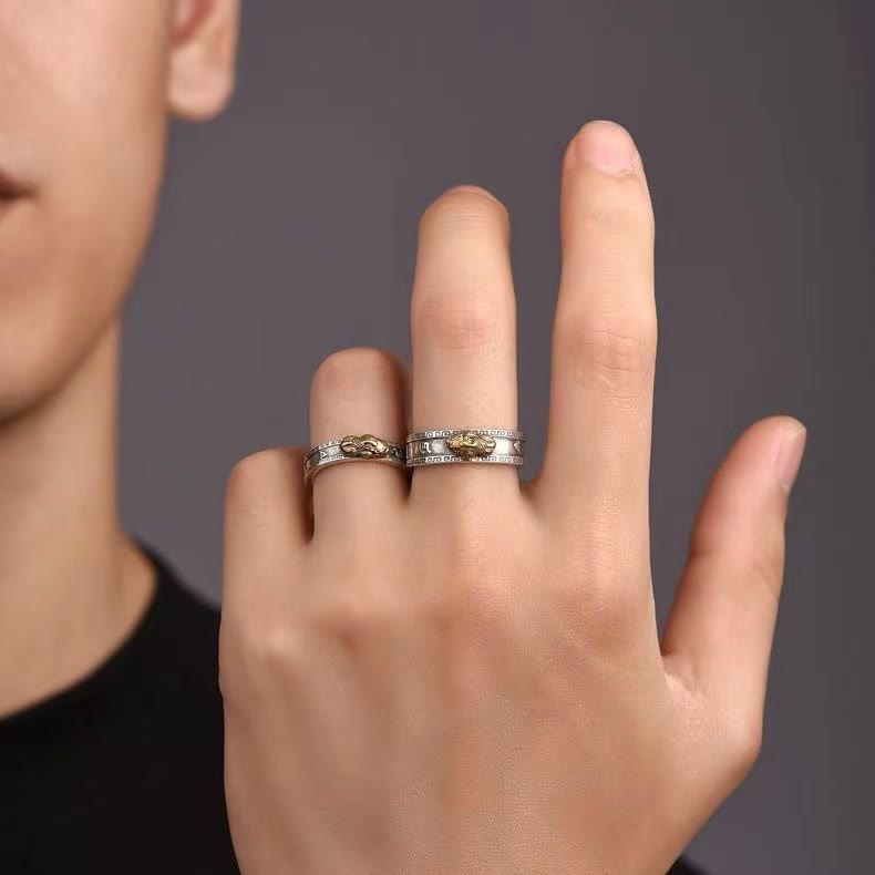 Bague de couple Pixiu Luck Wealth en or 6,2 mm Feng Shui