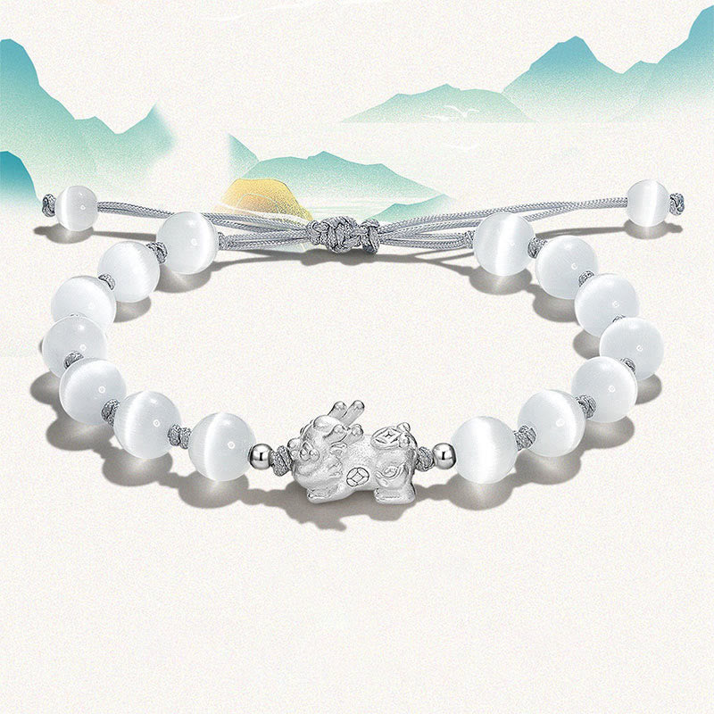 Bracelet de force en cristal rose œil de chat en obsidienne PiXiu