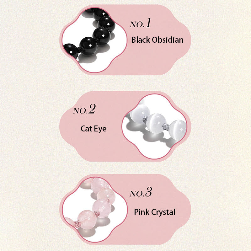 Bracelet de force en cristal rose œil de chat en obsidienne PiXiu