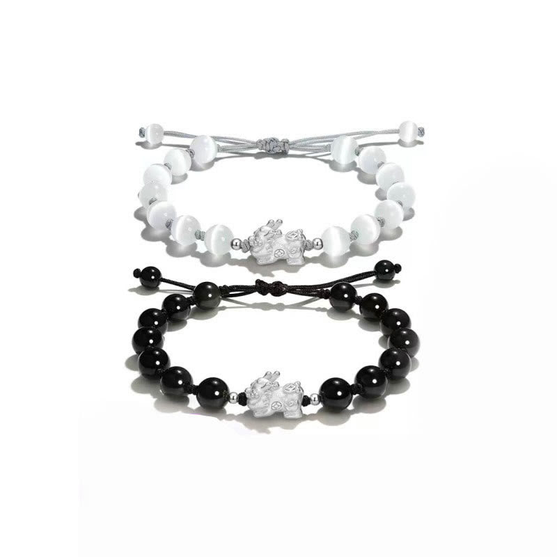 Bracelet de force en cristal rose œil de chat en obsidienne PiXiu