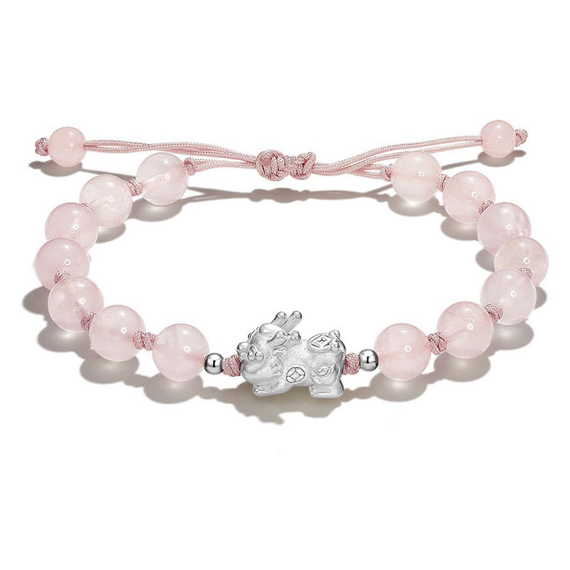 Bracelet de force en cristal rose œil de chat en obsidienne PiXiu