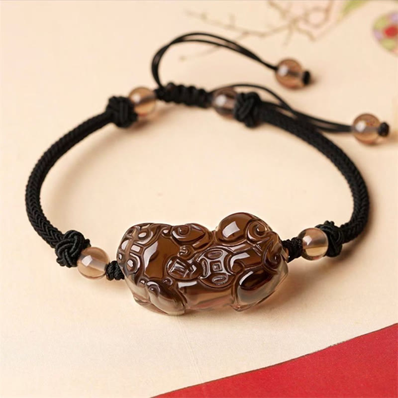 Bracelet de protection Pixiu avec pierres d'obsidienne, d'améthyste et de citrine
