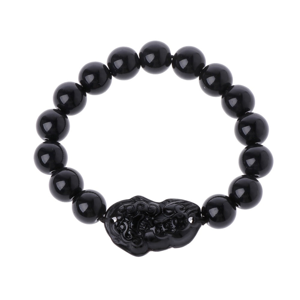 Bracelet en obsidienne avec breloque de richesse Pixiu