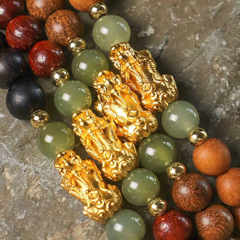 Bracelet en bois PiXiu Wealth pour la prospérité et l'abondance