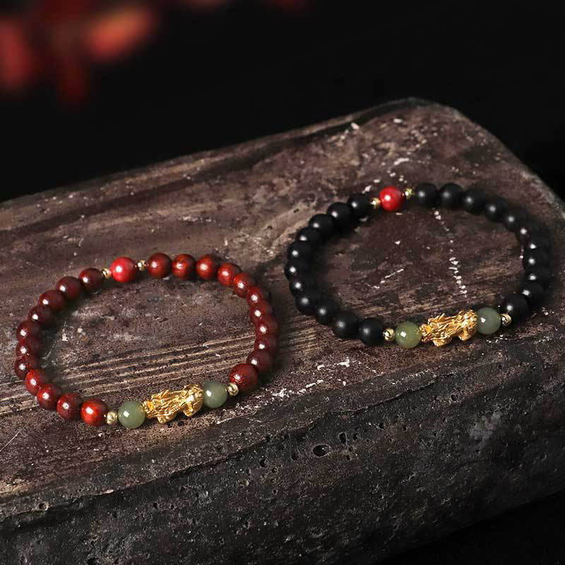 Bracelet en bois PiXiu Wealth pour la prospérité et l'abondance