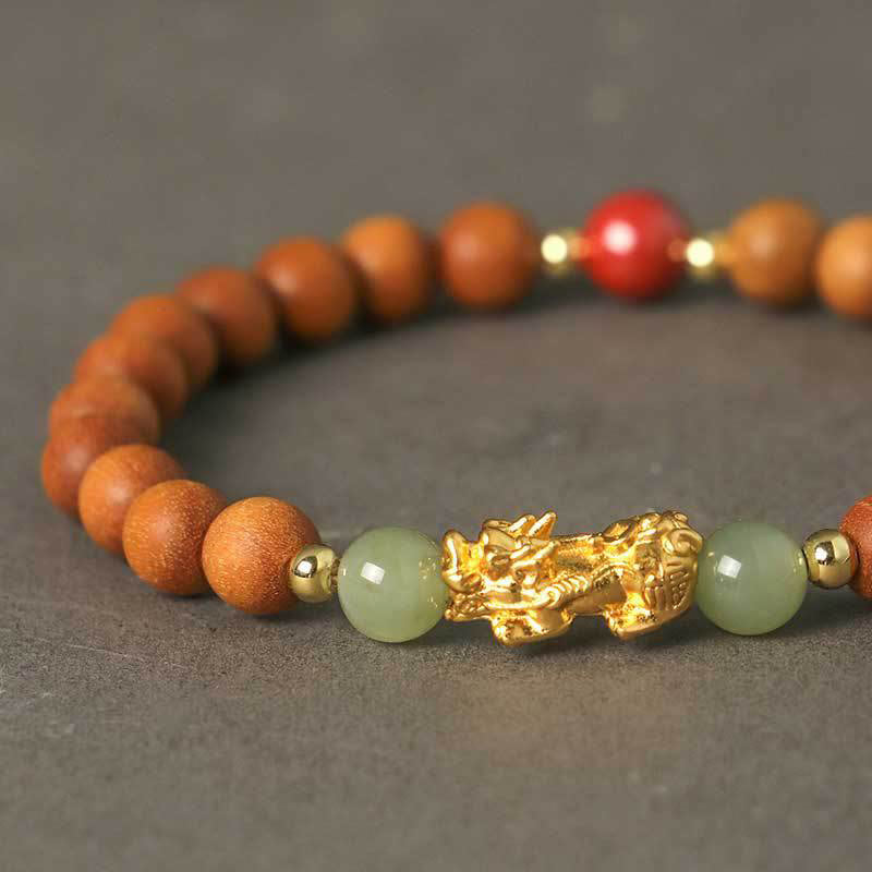 Bracelet en bois PiXiu Wealth pour la prospérité et l'abondance