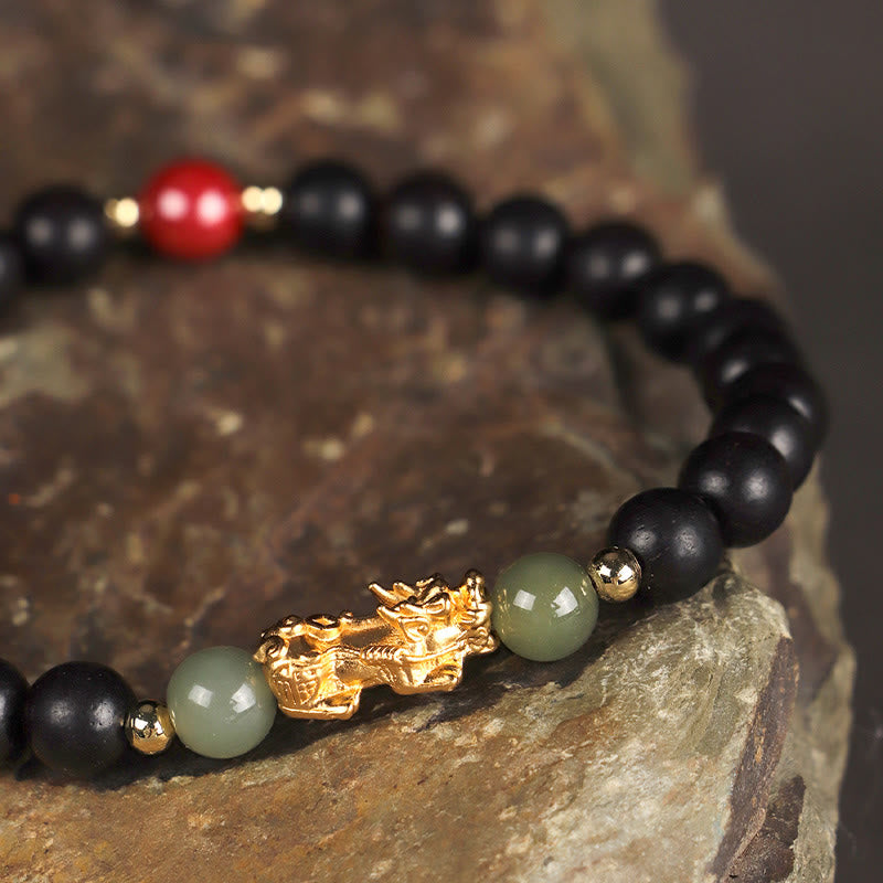 Bracelet en bois PiXiu Wealth pour la prospérité et l'abondance