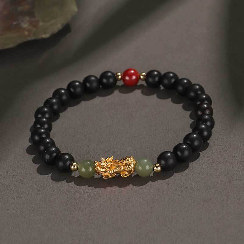 Bracelet en bois PiXiu Wealth pour la prospérité et l'abondance