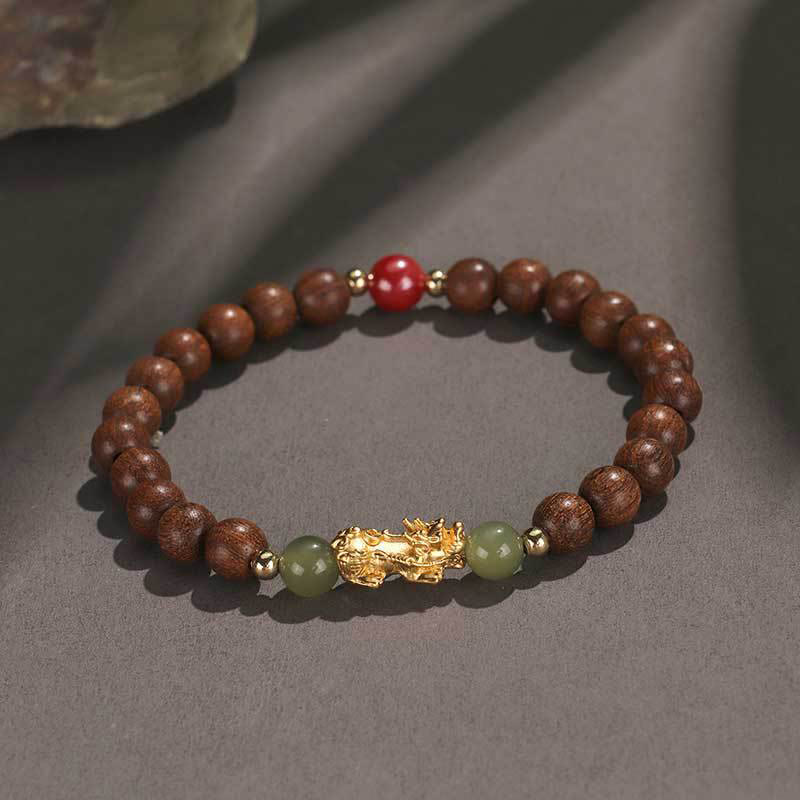 Bracelet en bois PiXiu Wealth pour la prospérité et l'abondance