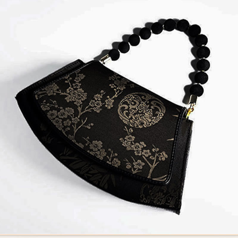 Sac bandoulière en soie Xiangyunsha avec chaîne et perles de bambou prune