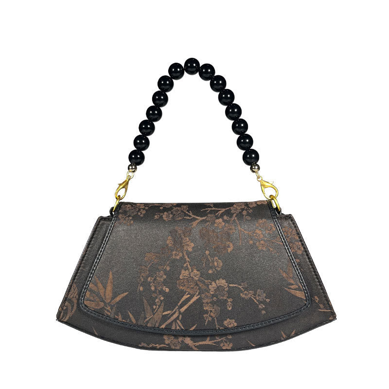 Sac bandoulière en soie Xiangyunsha avec chaîne et perles de bambou prune