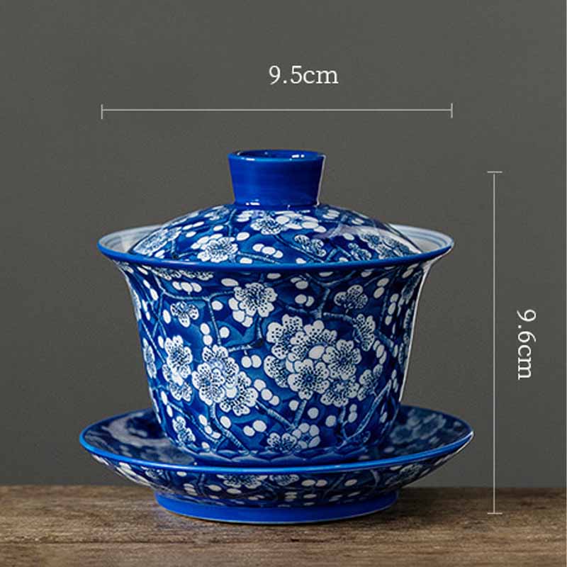 Tasse à thé Gaiwan en porcelaine bleue et blanche à motif de fleurs de prunier, 185 ml