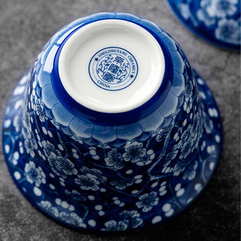 Tasse à thé Gaiwan en porcelaine bleue et blanche à motif de fleurs de prunier, 185 ml