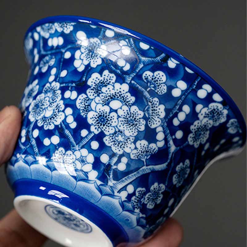 Tasse à thé Gaiwan en porcelaine bleue et blanche à motif de fleurs de prunier, 185 ml
