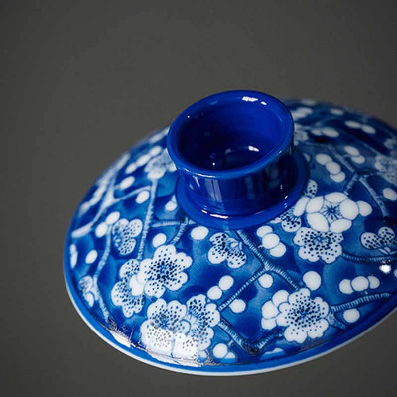 Tasse à thé Gaiwan en porcelaine bleue et blanche à motif de fleurs de prunier, 185 ml
