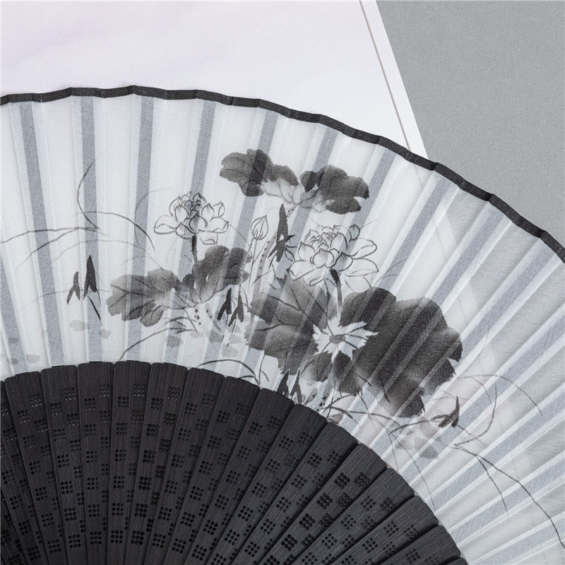 Éventail pliable en bambou et soie de fleur de prunier, élégant, 22,5 cm