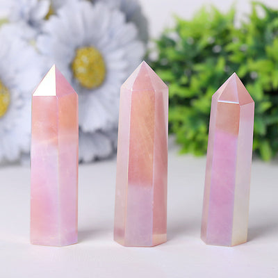 Pointes de cristal de quartz rose Aura polies de 2,4 à 4,5 pouces