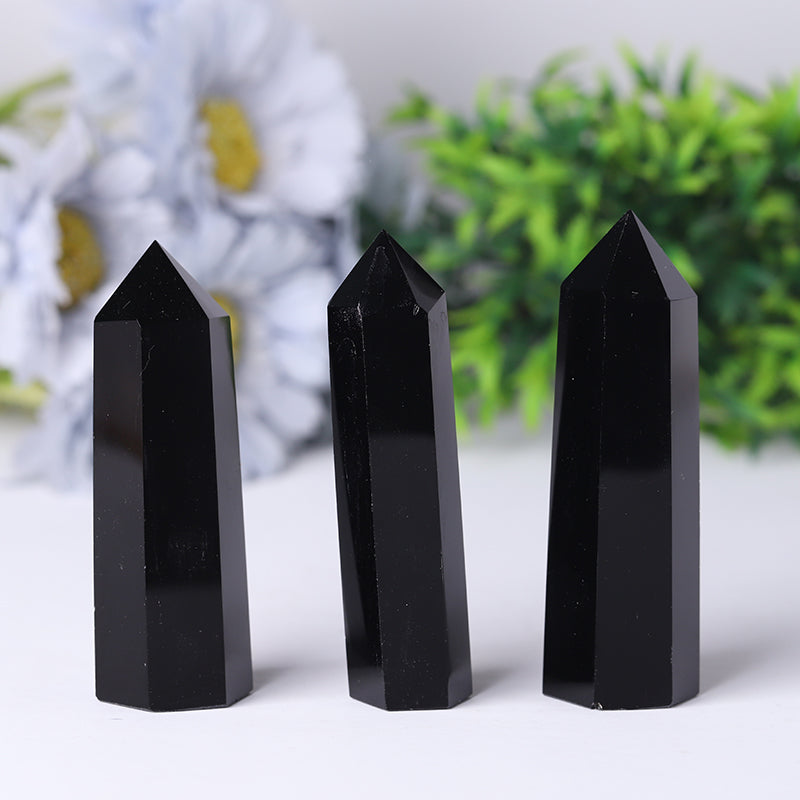 Polished Black Obsidian Crystal Tower 2.4-4.5 inch Healing Point