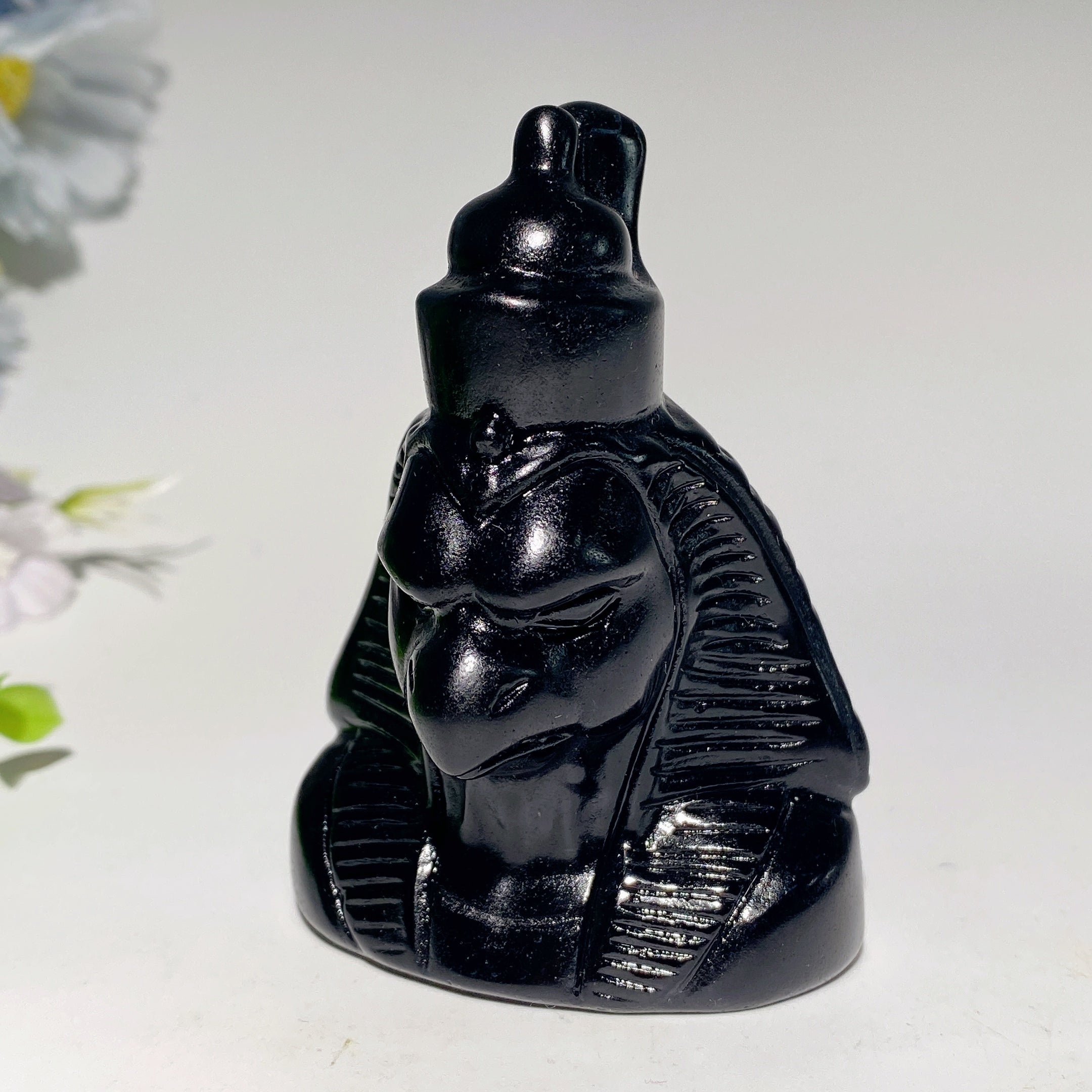 Polished Black Obsidian Egyptian Carvings Figurines 3-4.7 inch