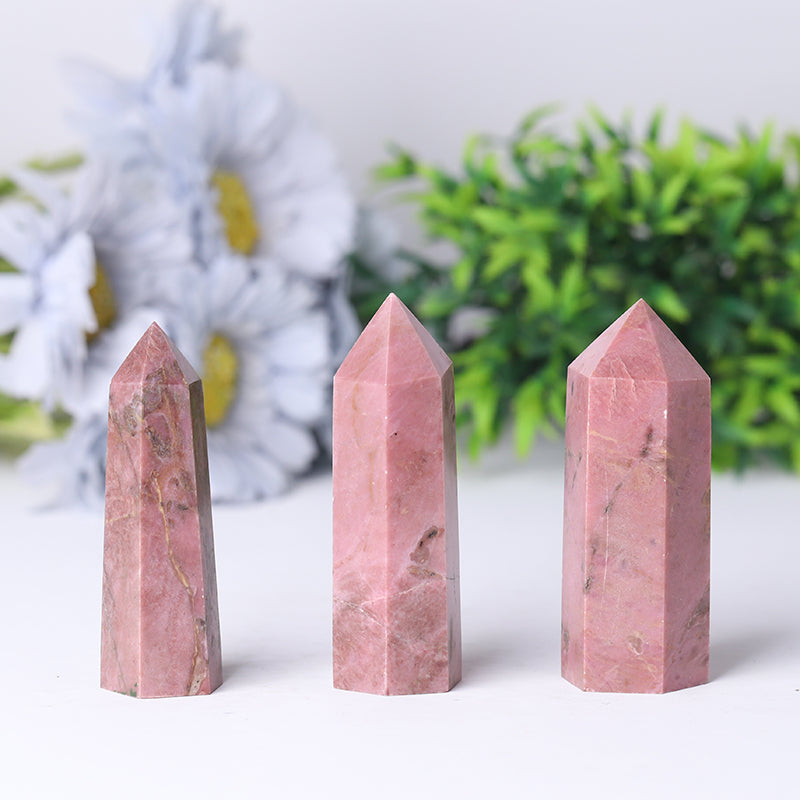 Polished Rhodonite Crystal Tower 2.4-4.5 Inch Healing Display
