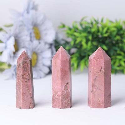 Tour de cristal de rhodonite polie de 2,4 à 4,5 pouces, présentoir de guérison