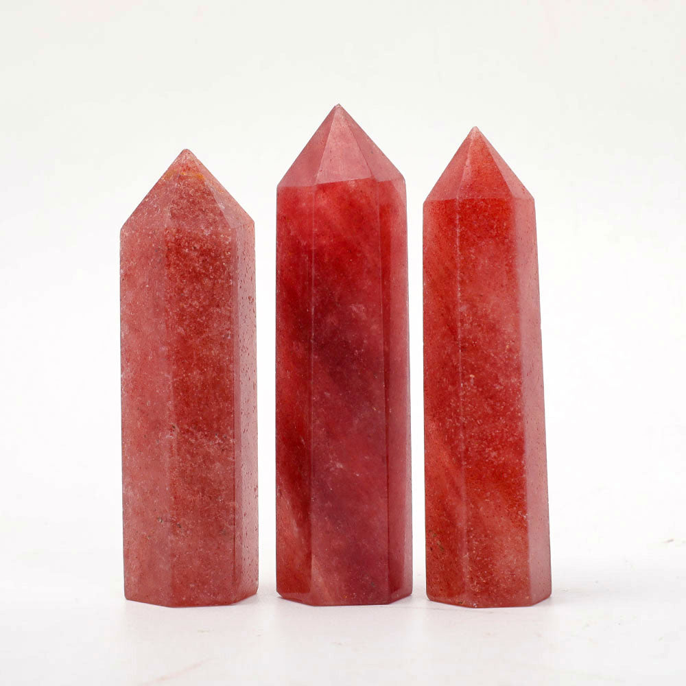 Polished Strawberry Quartz Points Set 3pcs 3-3.6in Healing