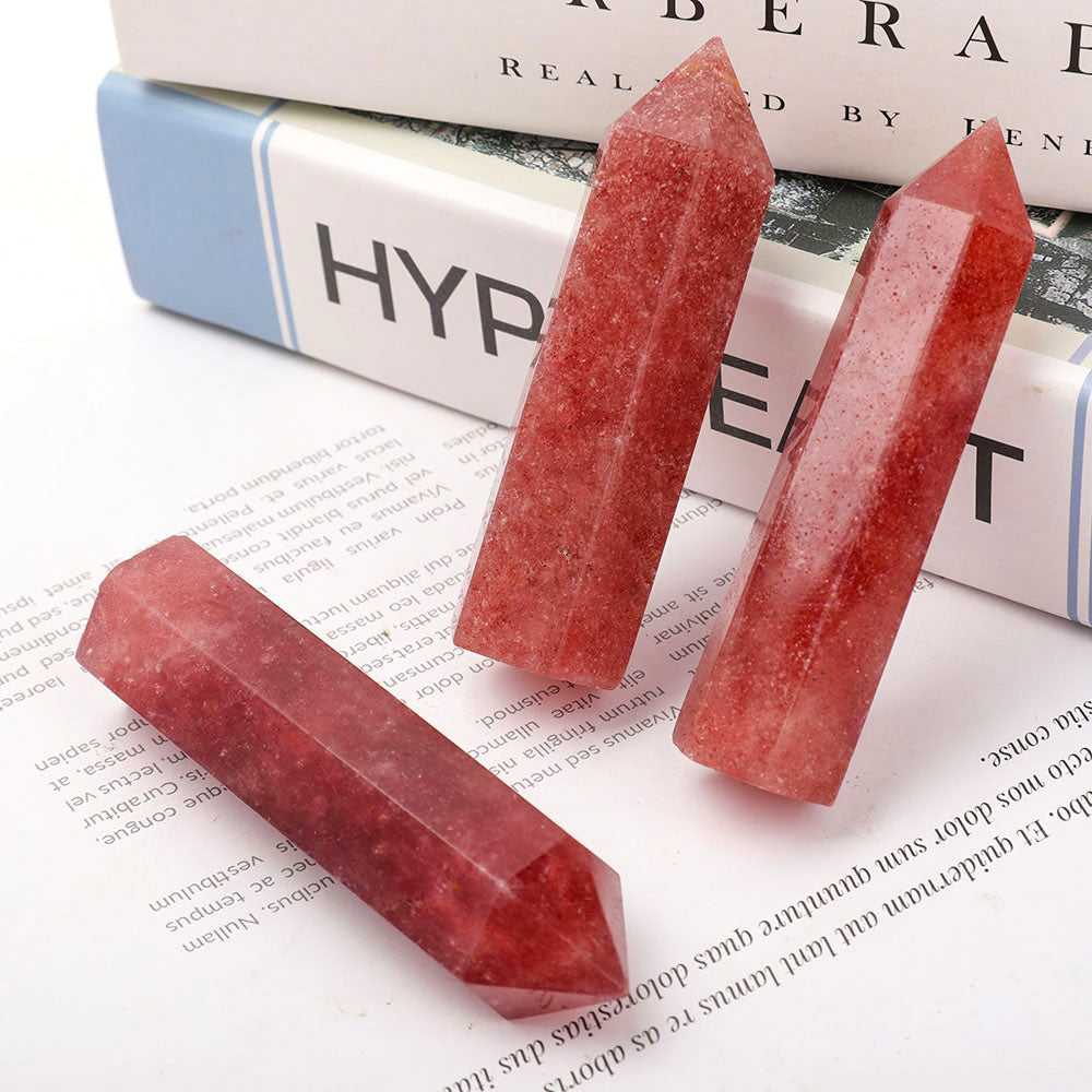 Polished Strawberry Quartz Points Set 3pcs 3-3.6in Healing