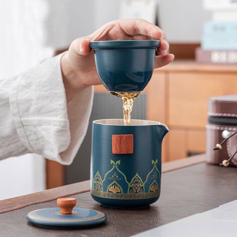 Théière chinoise portable Gongfu en céramique avec sac